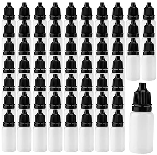 KOHAND 200 PCS 10ML Plastic Dropper Bottles, Squeezable Dropper Bottles With Black Cap, White, Translucent