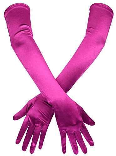 Lange Ellbogen Satinhandschuhe, Elegant Dehnbar Lange Handschuhe 53cm Opernhandschuhe Abend Tanzparty Handschuh für Frauen Prom Cosplay Karneval Jubiläum (Rosarot)
