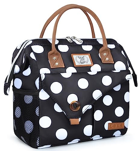Lekesky 10L Insulated Lunch Bag for Women for Work Lunch Tote, Big White Dots