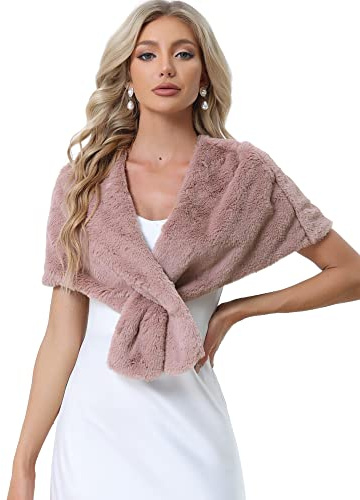 Allegra K Scialle in finta pelliccia per donne, per feste serali, matrimoni, invernali, da sposa, rosa, S