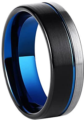 Homxi Herrenring Punk,Ringe Rund 7MM Wolfram Ring Herren Schwarz Blau Herrenring Größe 60 (19.1)