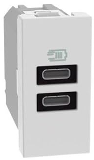 BTICINO MatixGO Presa di corrente con porta USB 1 modulo Bianco JW4191CC Caricatore USB con due porte tipo C, 15W