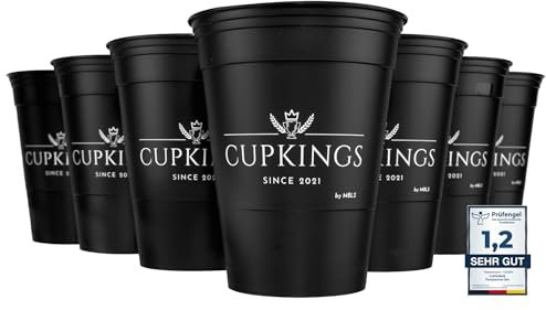 CUPKINGS Party Becher Set | 22 Hartplastikbecher | Festival Zubehör & Party Deko | 473ml / 16oz | Spülmaschinenfest & wiederverwendbar | Mehrweg Becher | Schwarz