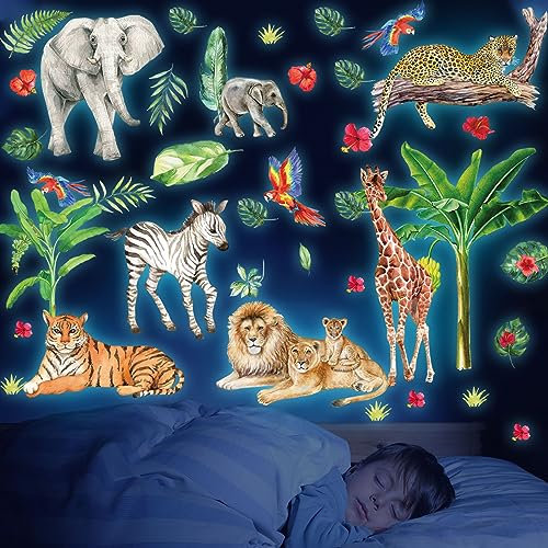 Wandtattoo Safari Dschungeltiere Leuchtende Tiere Wandsticker für Kinder & Babyzimmer Deko