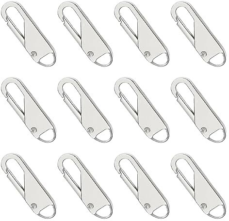 TRKETK 12 Stück Reißverschluss Zipper, Reißverschluss Zipper Ersatz Abnehmbare Universal-Reißverschluss aus Hartmetall Greifer für Koffer Mäntel Reissverschluss Reparatur (Silber)