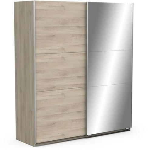 Demeyere Armoire Porte Coulissante avec Miroir & Penderie Moderne – Coloris Chêne Kronberg & Finitions Métal - 178,1 x 59,9 x 203 cm