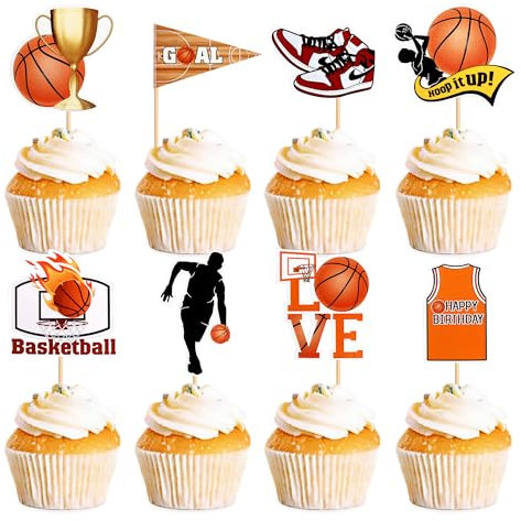 Ercadio 24 Pack NBA Star Basketball Cupcake Toppers Basketball Player Cupcake Picks Basketball Happy Birthday Cake Toppers for Sport Theme Baby Shower Birthday Party Cake Decoration Supplies