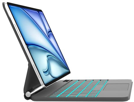 Clavier pour iPad Air 11 2024 (M2)/ Air 5/ Air 4/Pro 11 (4/3/2/1 Gen), Magic Keyboard, Flottant Magnétique Conception avec Touchpad, Rétroéclairage 7 Couleurs, AZERTY Étui Clavier Magnétique, Noir