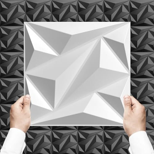 I K H E Malarka 12 Stück - 1,08m², 3D Paneele PVC Kunststoff Wandpaneele Gaming Zimmer Wand Decke Schlafzimmer TV-Wand 30x30cm (Weiß D137-1)