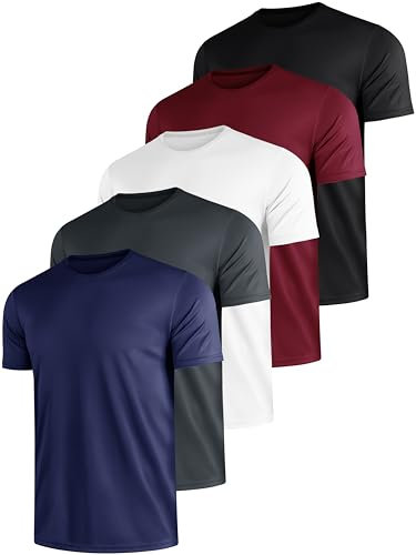 5 Pack Mens T-Shirts Quick Dry Short Sleeve Tshirts Moisture Wicking Active Athletic Running Tops Men Work Shirts,M 5p1