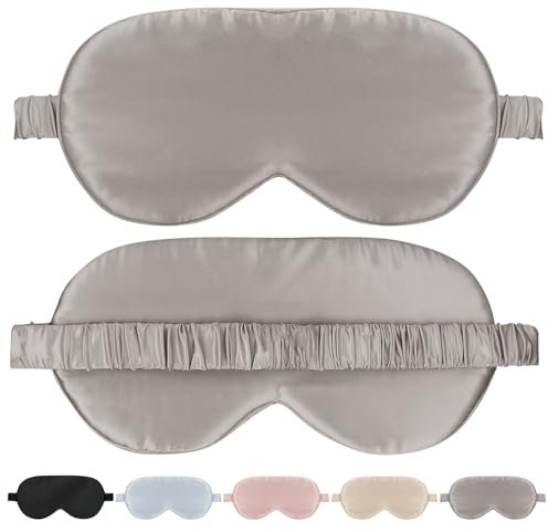 SILKTALE Schlafmaske Seide für Männer Damen,19 Momme 100% Maulbeerseide Augenmaske für Seitenschläfer, Atmungsaktive Seiden Schlafbrille Bequem mit Gummiband für Flugzeug,Silbergrau