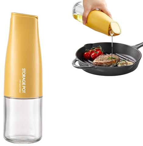YARRAMATE Bouteille Distributrice d'Huile d'Olive Auto pour Cuisine 500ml/17oz Belle Cruche en Verre pour Huile et Vinaigre avec Bec Verseur Conteneur à Huile Sauce Distributeur Étiquettes (Orange)