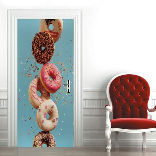 3D Donut Dessert Dessert Door Sticker Peel and Stick Vinyl Wrap Door Cover Door Decal Office Door Sign Bedroom Door Sign Front Door Decor Removable Door Decal 77 X 200 Cm Door Photos -1P6W3Z8E9N4C1U4