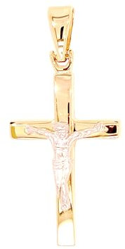 Goldener Anhänger Goldenes Kreuz 14 K Echtgold 585 mit Jesus für Taufe, Erstkommunion, Firmung, Damen Herren…