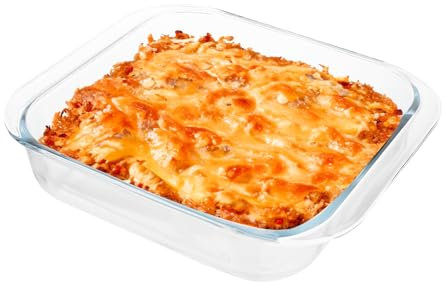 FWEEK Fuente de cristal pequeña de 2,3 l, 27,8 x 24 x 6,1 cm, transparente, rectangular, apta para microondas, apta para horno, para lasaña, pasteles