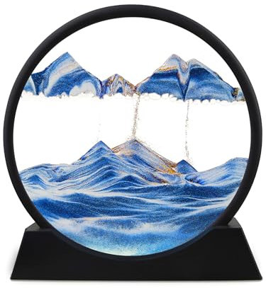 Quicksand Decor; 3D Moving Sand Art Desk Cool Decor Office Liquid Motion For Men Adults Hourglass Gadgets Sandscape Picture Toys Reliever Desktop Round Frame Relievers Landscape Ornaments; 12, Blue
