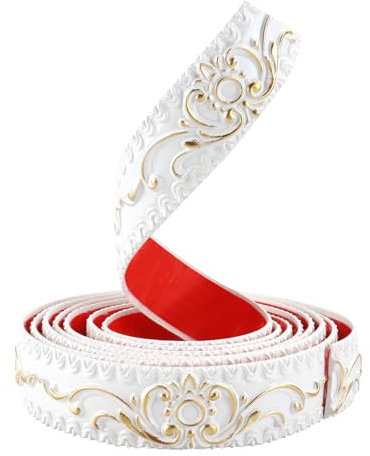 TECDW 3 Mètres Peler Et La Moulure Murale, Bordure Murale de Papier Peint Auto-adhésive, Garniture de Moulage Flexible, Bordure de Papier Peint 3D pour Miroir, Mur (Blanc Avec De L'Or, 3,6cm W)