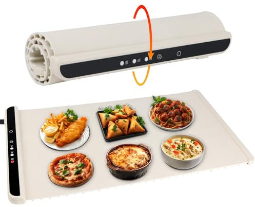 Vieshful Food Warming Tray, White Silicone Heating Mat for Food, Foldable Electric Food Warmer, Full Surface Heating Plate, 3 Temperature and Timing Levels for Gatherings Parties Holidays Buffet