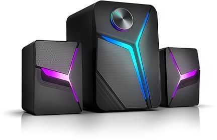 TONE JOY - PC Speakers with Subwoofer - Gaming Accessories - USB Powered 3.5mm Aux Computer Speakers with Colorful LED Light for Computer, Monitor, PS4