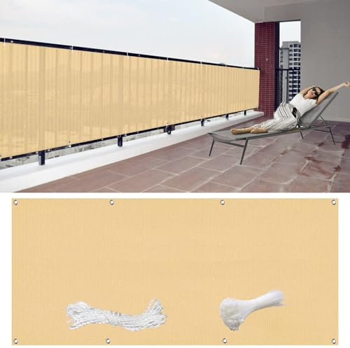 GAIFNAG Sichtschutz Zaunblende 140 x 950 cm Balkonsichtschutz mit Ösen, Balkonverkleidung Balkonabdeckung Uv-Schutz Ohne Bohren, Sichtschutz für Balkon Terrasse Garten, Sandgelb
