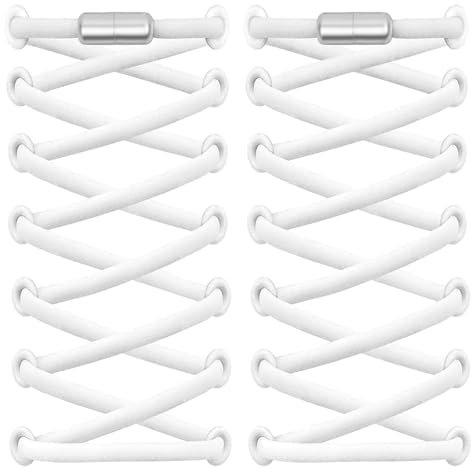 TAIXING 2 Pares Cordones Elasticos Zapatillas Deporte sin Atar, 5 mm Cordones Zapatillas Redondos con Hebilla Metal, Duraderos Cordones Blancos para Adultos o Niños, 100cm (Blanco)