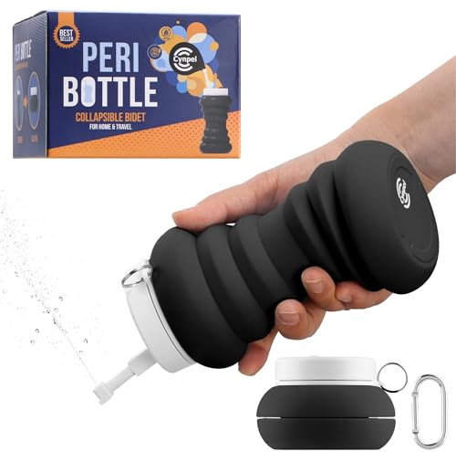 Cynpel Bidet Portable Soin Post-Partum - 600ml Peri Bottle Femmes - Douche Intime Perinée Jet à l'Envers - Pompe Lavage de Voyage après l'Accouchement - Pliable - Noir