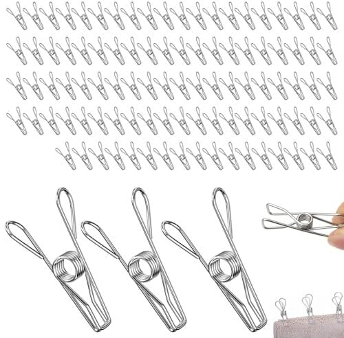 Rseuphiee 100 Pièces Pinces à Linge, Pinces À Linge en Acier Inoxydable, Pince a Linge Exterieur, Pince à Linge Metal, pour Les Serviettes, Vêtements, Chaussettes, Cordes à Linge, Cuisine, Bureau