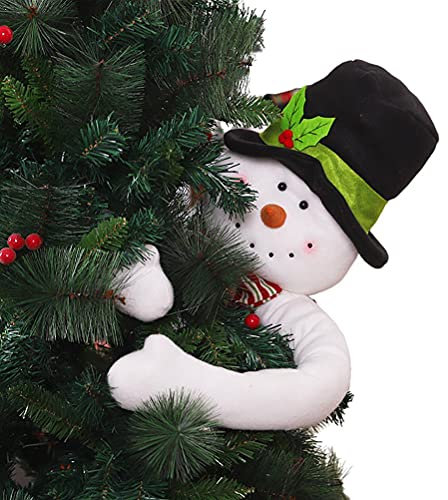 Masyrt Decorazione per Albero di Natale, Peluche Babbo Natale Pupazzo di Neve Topper Che Abbraccia L'Albero Topper Figurina per Albero di Natale Forniture per Decorazioni (A)