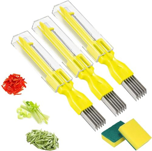 2024 Best 2 in 1 Shred Silk The Knife, Multifunctional Kitchen Gadgets Stainless Steel Chopped Green Onion Knife, Household Kitchen Vegetable Slice Cutter, Shred Gadget for Chopping, Cutting (3pcs)