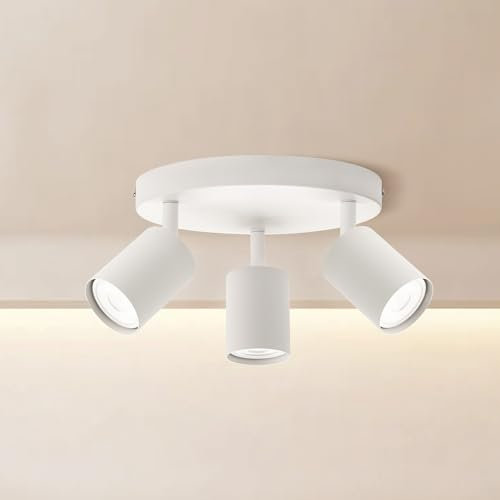 Zedelmaier Deckenstrahler LED Deckenlampe 3 Flammig GU10 Rund Modern Spotbalken Deckenspot Schwenkbar für Wohnzimmer Schlafzimmer Arbeitszimmer ohne Leuchtmittel Weiß