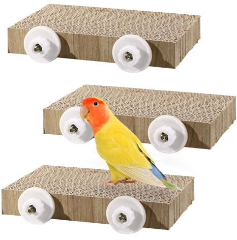 Realand 3 Pack Parrot Cage Perch Bird Chew Toys, Medium Cardboard Parakeet Playground Conure Stand Cockatiel Shredding Grinding Platform Cage Accessories for Budgie Cockatoo