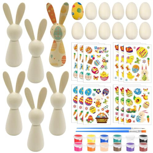 SPHERETRON Ostereier zum Bemalen 18 Stück Ostereier zum Bemalen set Ostereier Deko Osterhase Holz Ostern Basteln Ostereier Holz Osterhasen Figuren für Ostern Basteln Kinder