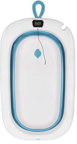 XXL Baignoire Pliable Bébé avec Thermomètre à eau, Baignoire Bebe, baignoire bebe pliable pour les bébés de 0 à 6 ans,80 * 50 * 23cm-Bleu
