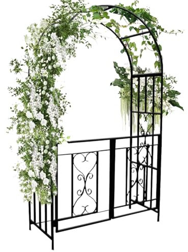 Arche de Entrée avec Porte, Arceau de Rosiers en Métal pour Les Plantes Grimpantes, Arche de Tonnelle de Jardin Pergola pour Extérieur Décoration Terrasse(Noir)