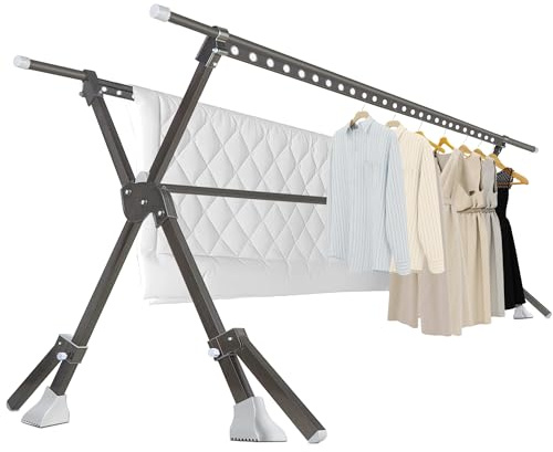 SERdeerCH 130-230 cm Wäscheständer, Wäscheständer Ausziehbar, einstellbar Länge, Faltbarer Kleiderständer, Kleiderständer für Wäsche, Heavy Duty, innen im Freien, mit 42 winddichten Haken, einfach zu