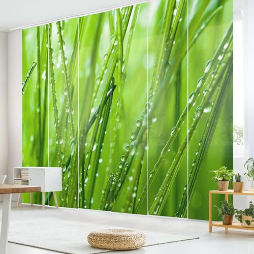 micasia Schiebegardine halbtransparent 60er Paneel Klett Natur Textil lichtdurchlässig - Gräser Modern Flächenvorhang Wohnzimmer Schlafzimmer 1473 (360x250 cm - 6er Set)