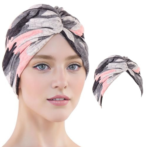THXFUNAREA Frauen Chemo Hüte Turban Damen Chemotherapie Krebs Hut Vorgebunden Beanie Kopfbedeckung Plissee Mütze(grau)
