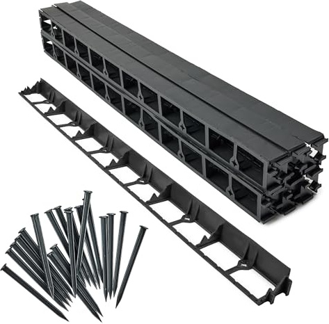 Garronda Rasenkante Beeteinfassung Kunststoff 4,5 cm 12 m 50 Anker GD-0157 | Flexibles Stecksystem mit Befestigungsankern, als Rasenbegrenzung und Beetbegrenzung für Garten, Wege und Gartendeko