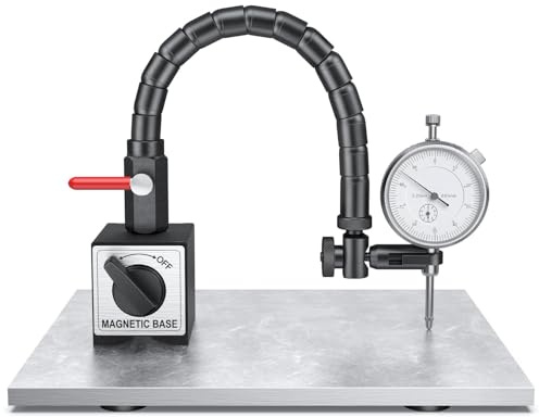 AccuGrapha Präzisions-Messuhr mit Magnetstativ, Mechanisch Messuhr 0-20mm Messbereich, 0,01mm Genauigkeit, Stahlbasis mit Zentralklemmung (80kg Haltekraft) – Ideal für Werkstatt & Industrie
