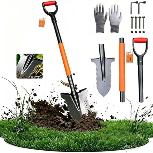 Pelle Bêche avec Scie à Racines, Beche Coupe Racine, 115CM, Détachable, Bêche à Transplanter, Pelle Jardinage Robuste, Outillage Pratique pour Désherbage, Déracinage et Entretien Gazon