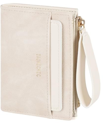 RRANCharltu Portemonnaie Damen klein,Mini Geldbörse PU-Leder,Weiß | Kleiner Geldbeutel Damen,Reißverschluss-Armband,Portmonee Kunstleder,Münzfach,ID-Fenster,Abnehmbares Kartenfächer,Tragbar
