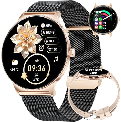 LIGE Montre Connectée Femme, 1.43 HD AMOLED Ultra-Fin Smartwatch avec Appel Bluetooth, Montre de Fitness 100+ Modes Sportifs, Santé Au Féminin,Sommeil, Fréquence Cardiaque, Podometre Calories,IP68