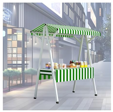 Marktstand verkaufsstand,Straßen-Ausstellungsstand-Kiosk mit Rädern, leichter Marktstand-Ausstellungsstand,Klappbarer Marktstand Messestand Verkaufstisch,klappbar(Green stripes,160x60x200cm)