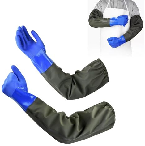 Dwitkul 1 Paire Gants Longs 70cm Gant Menage en Caoutchouc Gant Protection Chimique Imperméables Étanches Antidérapants pour Nettoyage Étang Industrie Agriculture Pêche Construction (Bleu)
