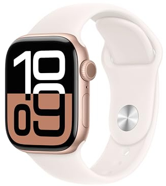 Apple Watch Series 10 GPS Smartwatch con Caja de Aluminio Oro Rosa de 42 mm y Correa Deportiva Rosa Rubor - Talla S/M. Monitor de entreno, App ECG, Pantalla Retina Siempre Activa (Reacondicionado)