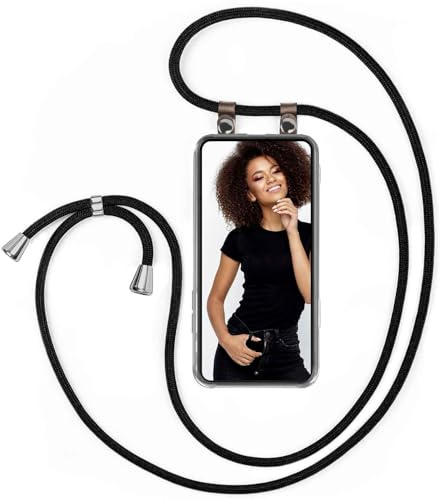 moex Handykette für Motorola Edge 70 Hülle mit Band abnehmbar, Handyhülle mit Kette zum Umhängen, Handyband 155 cm lang Stoff Kordel Umhängehülle, Handy Umhängeband, Schwarz