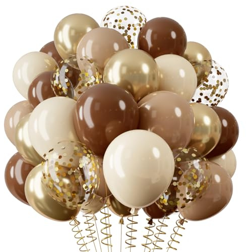 QIFU Luftballons Braun Gold, 36 Stück Luftballons Geburtstag Golden Brown | 12 Zoll Beige Geburtstag Ballons Gold Konfetti Luftballons Geburtstag für Kleiner Bär Geburtstagsdeko Boho Baby Party Deko