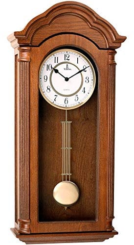 Pendulum Wall Clock Battery Operated - Large Hanging Grandfather Wall Clock with Pendulum - Quiet Wood Pendulum Clock - Wooden Wall Clock for Living Room Decor, Office & Home Décor Gift 26x12
