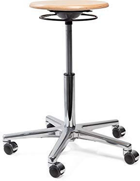 Modulor höhenverstellbarer Arbeitshocker, Drehhocker aus Buchenholz, ergonomischer Schreibtischstuhl mit Gasfeder und Fußkreuz aus Alu, Natur