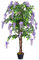 COSTWAY Kunstbaum mit Blüten, Kunstpflanze im Topf, Zimmerpflanze mit natürlichen Blättern & 3 Stämmen, Künstlicher Baum Kunstblume Lila, Dekopflanze künstlich, Grünpflanze 150 cm